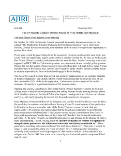 The UN Security Council`s October Session on &ldquo;The Middle East