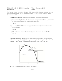 Math 115 Quiz 10: ∮ 5.1-3 Summing Rectangles Wed 8 December
