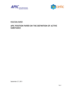 APIC Position Paper on the Definition of Active Substance