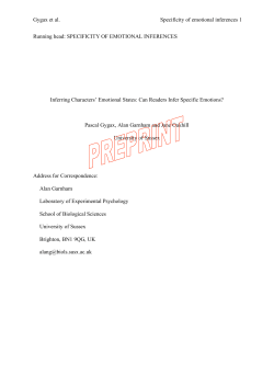 Gygax et al. Specificity of emotional inferences 1 Running head