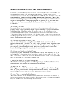 Headwaters Academy Seventh Grade Summer Reading List
