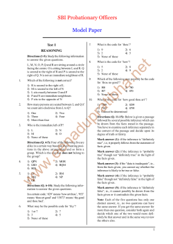 SBI PO`s Model Paper with Key