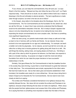 02/16/14 Mt 5:17-37 Fulfilling the Law &ndash; 6th Sunday in OT 1 &ldquo;If you