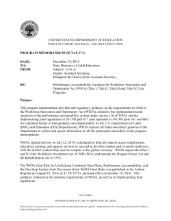Performance Accountability Guidance for WIOA