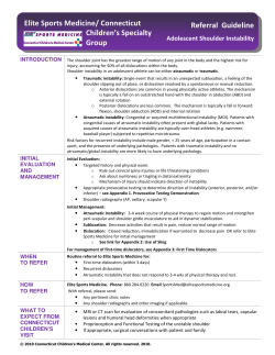 Adolescent Shoulder Instability - Connecticut Children`s Medical