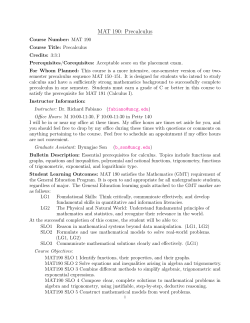 MAT 190: Precalculus