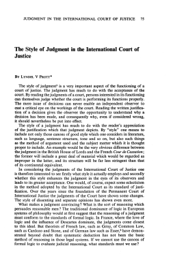 The Style of Judgment in the International Court of Justice