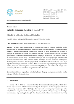 Cathodic hydrogen charging of Inconel 718