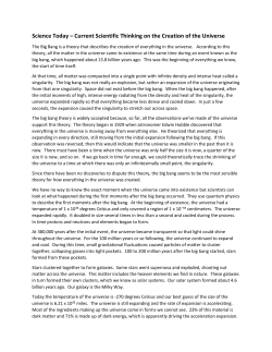 Science Today &ndash; Current Scientific Thinking on the Creation of the