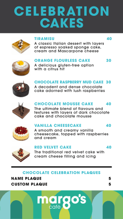 Celebration Cake Menu