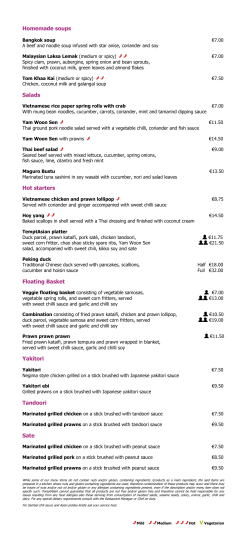 Homemade soups Salads Hot starters Floating Basket Yakitori