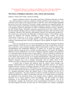 The Future of Religious Education: crisis, reform and iconoclasm