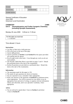 A-level Chemistry Question paper Unit 5 - Thermodynamics