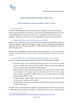 JUNE 2014 EPA Viewpoint on the use of EWC code 19 12 09