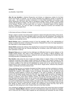 Editorial Joy Sandefur, Guest Editor (Rev Dr) Joy Sandefur is