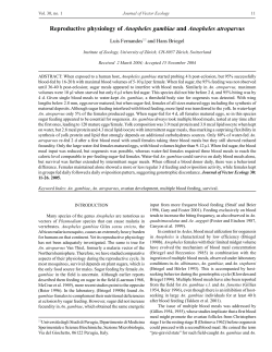 Reproductive physiology of Anopheles gambiae and Anopheles