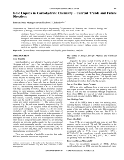 Ionic Liquids in Carbohydrate Chemistry &ndash; Current Trends and