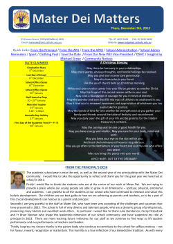 Quick Links: From the Principal / From the APA / From the APRE