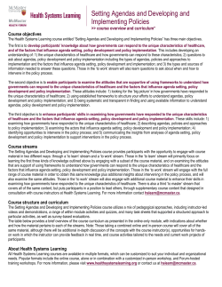 Setting Agendas and Developing and Implementing Policies