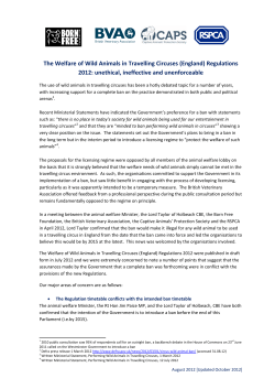 Joint briefing raising concerns about the circus licensing scheme