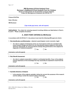 IRB Reviewers 8-Point Analysis Form Reviewer`s Additional 6