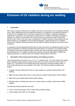 Emission of UV radiation during arc welding