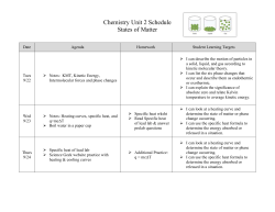 Chemistry Unit 2 Schedule States of Matter