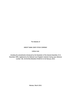 The Statutes of KREDYT BANK JOINT-STOCK COMPANY