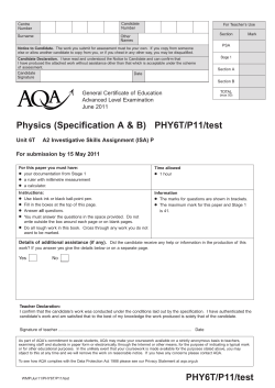 A-level Physics A Test Unit 06T - (P11) ISA June 2011