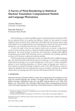 A Survey of Word Reordering in Statistical Machine Translation