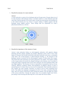 Unit 1 Neda Parvin 1. Describe the structure of a water molecule