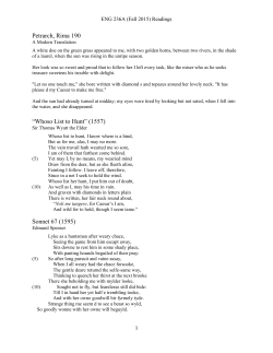 Petrarch, Rima 190 &ldquo;Whoso List to Hunt&rdquo; (1557) Sonnet 67 (1595)