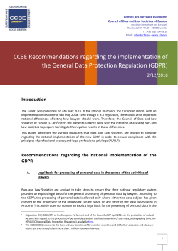 CCBE Recommendations regarding the implementation of the