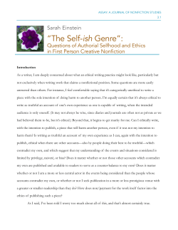 The Self-ish Genre - Assay: A Journal of Nonfiction Studies