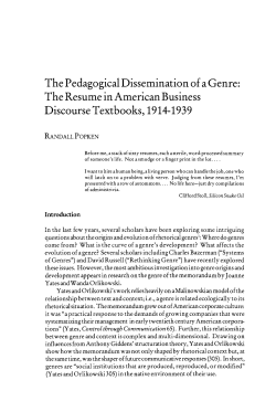 The Pedagogical Dissemination of a Genre: The