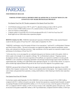 for immediate release parexel international reports first quarter fiscal