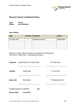 Physical Control or Restraint Policy