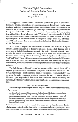 The New Digital Cartesianism: Bodies and Spaces in Online