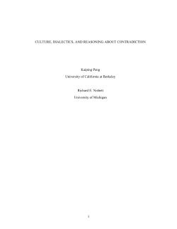 1 CULTURE, DIALECTICS, AND REASONING ABOUT