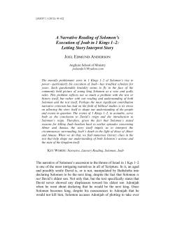 A Narrative Reading of Solomon`s Execution of Joab in 1 Kings 1