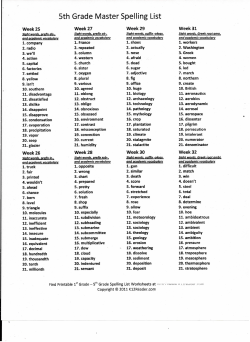 5th Grade Master Spelling List