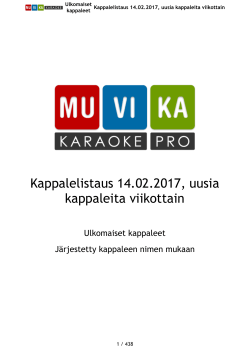 Kappalelistaus 14.02.2017, uusia kappaleita viikottain