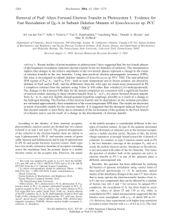 Removal of PsaF Alters Forward Electron Transfer in Photosystem I