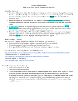 Rhetorical Appeals Menu DUE: By the end of class on Wednesday