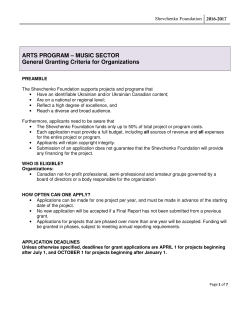 ARTS PROGRAM &ndash; MUSIC SECTOR General Granting Criteria for