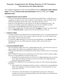 Summer Assignments for Rising Seniors of AP Literature