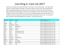 Lion King Jr. Cast List 2017