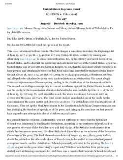 United States Supreme Court SCHENCK v. U.S., (1919) No. 437