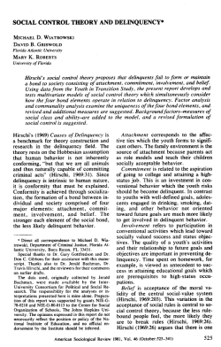 SOCUL CONTROL THEORY AND DELINQUENCY*