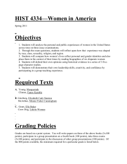 HIST 4334&mdash;Women in America Objectives Required Texts Grading